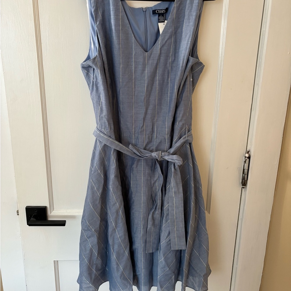 Chaps Asymmetrical Blue Dress with Belt